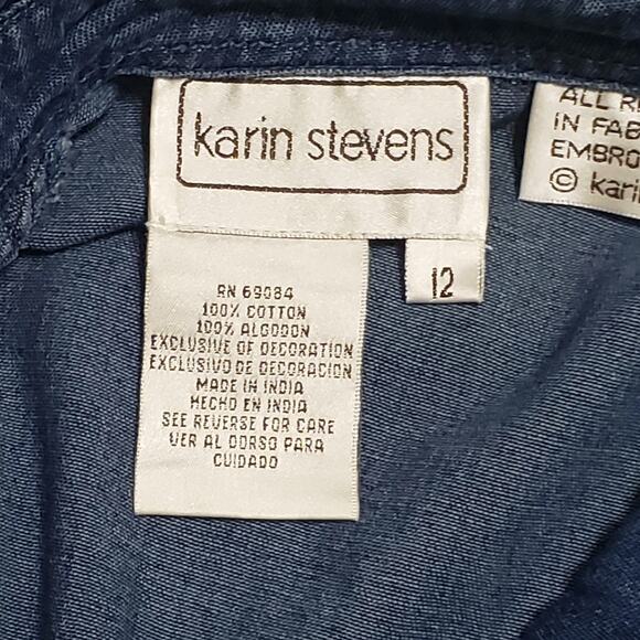 Karin Stevens Denim Floral Embroidered Button Maxi Dress Sz 12 Cottage Grandma - Picture 6 of 12